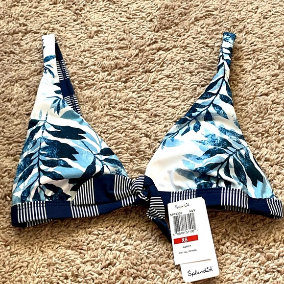 Splendid Bikini Top Adrift RSC Halter Bra Swimwear SP10230 Navy Floral Prints XS - Picture 15 of 16
